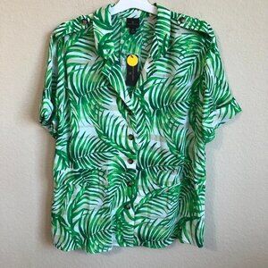 Worthington Shirt Green Palm Leaves